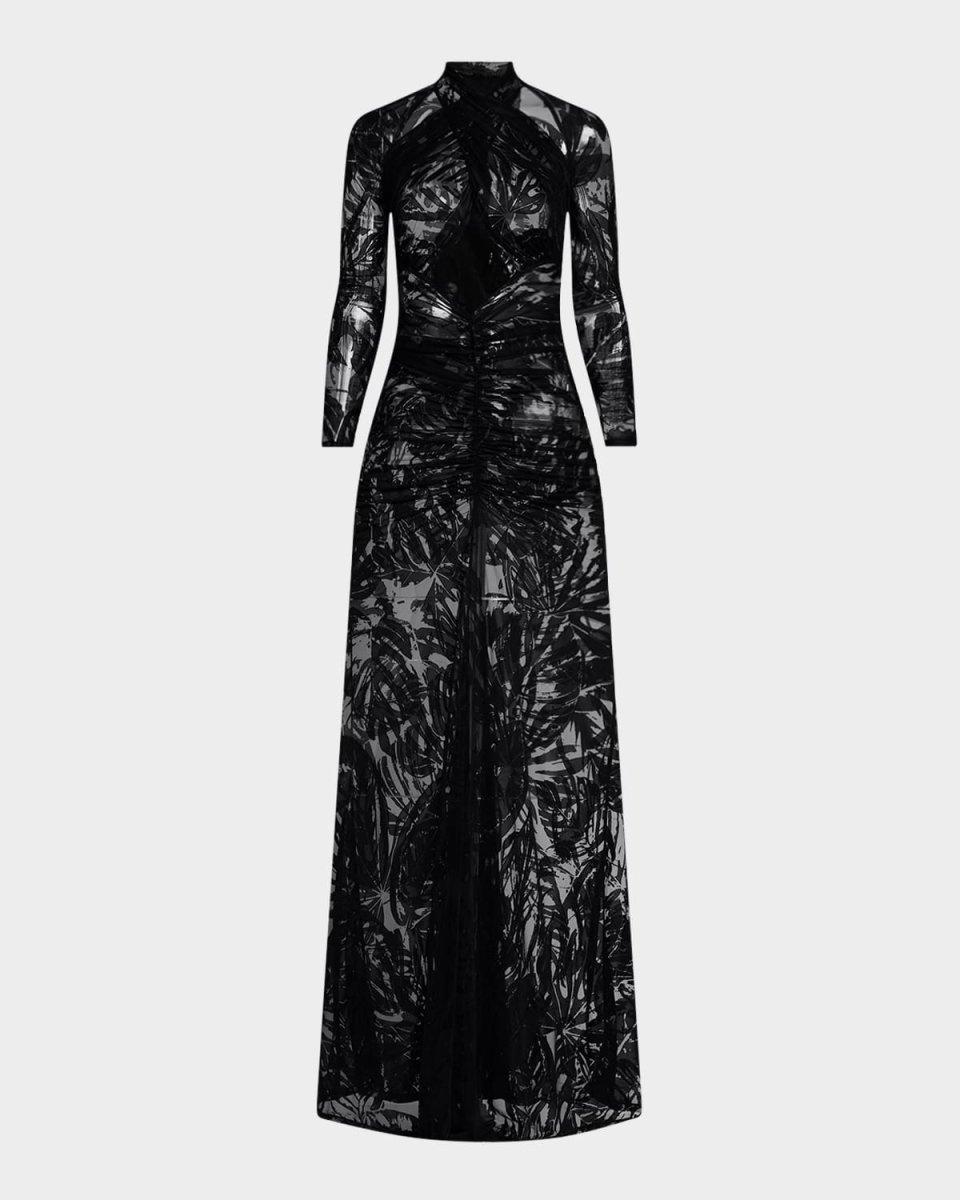 Burnout Jersey Crossover Halter Ruched Gown